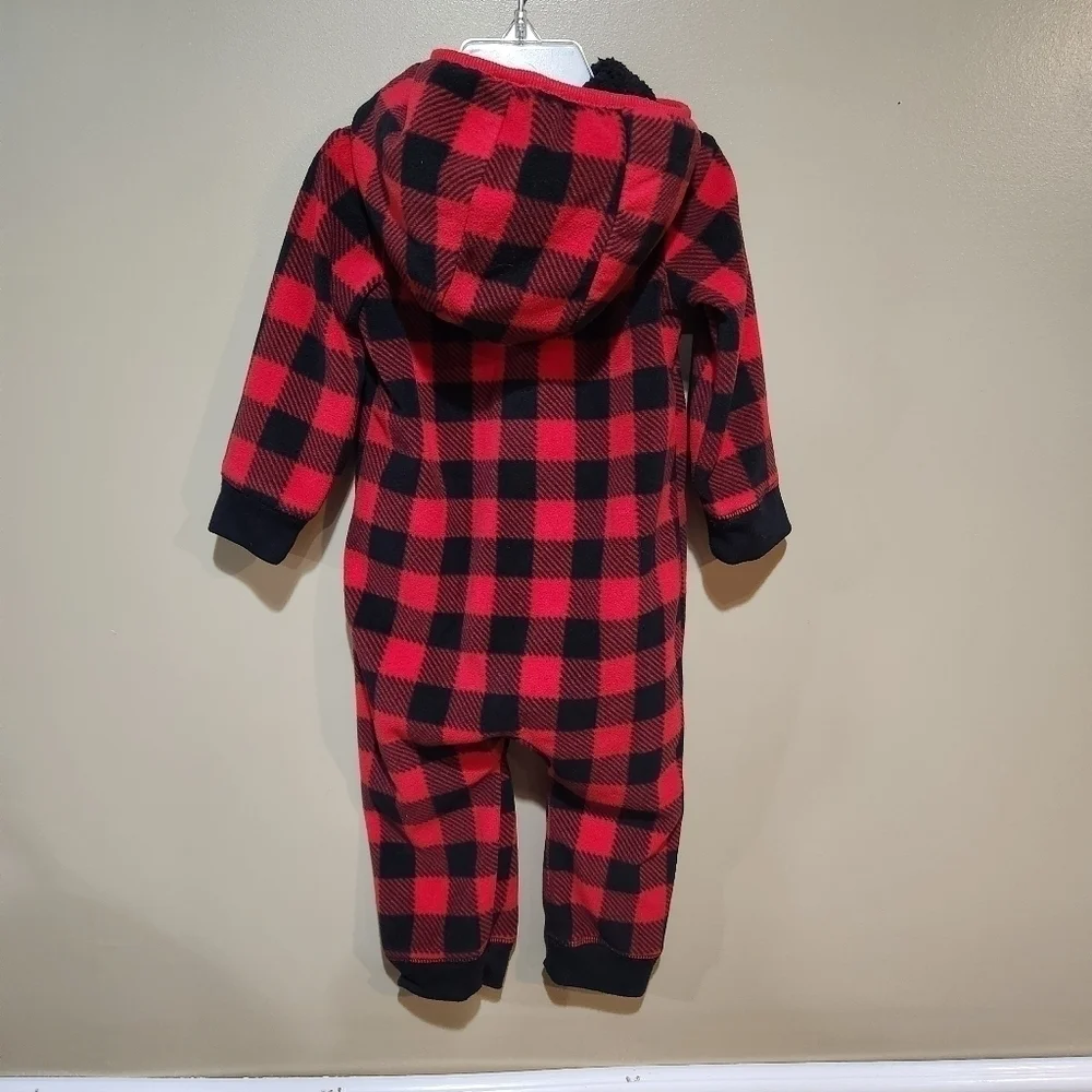Carter's Baby Fleece Jumpsuit Buffalo Plaid Hooded Zip-Up Size 12M